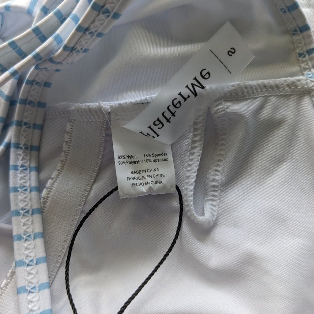 Blue White Criss Cross Lace Up Tie Back One-piece Swimsuit Flatter Me BOHO Small - Picture 10 of 11